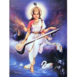 Goddess Saraswati sitting on rock